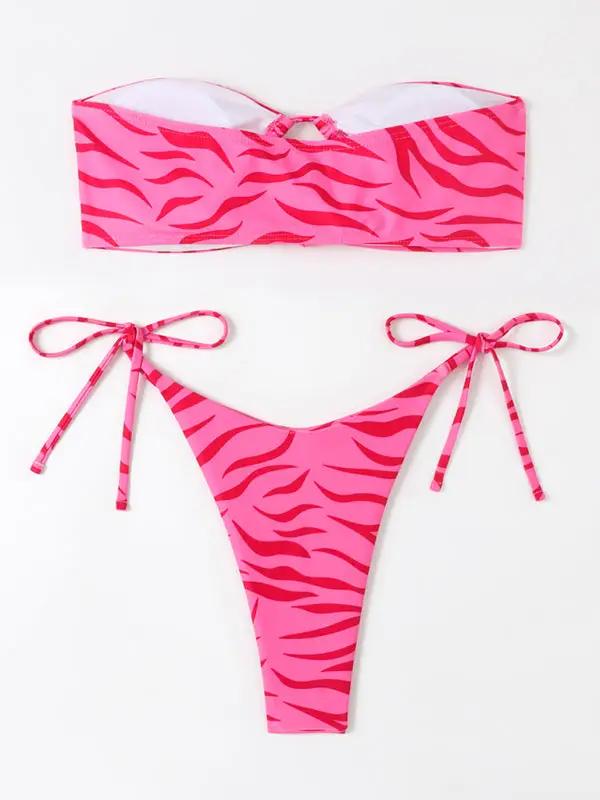 Women's Tight Backless Tankini Swimsuit Animal Print Strap Bikini Set -