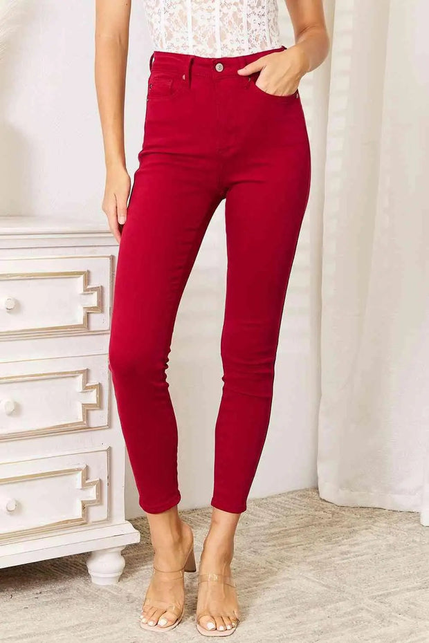 Judy Blue Full Size High Waist Tummy Control Skinny Jeans - Deep Red / 0(24)