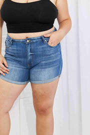 Kancan Full Size High Rise Medium Stone Wash Denim Shorts -