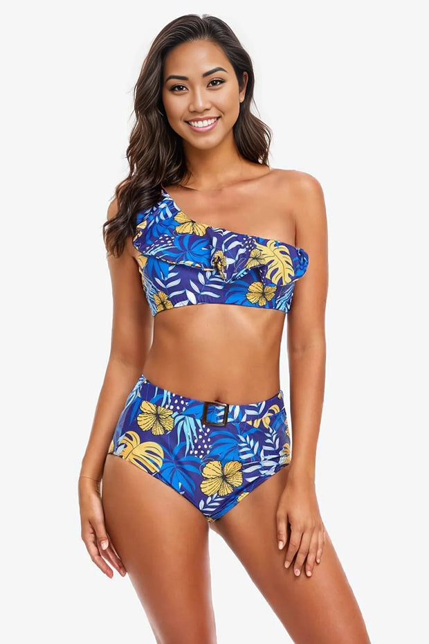 Ruffled One-Shoulder Buckled Bikini Set
Top type: No underwire
Bottom type: High waist
Number of pieces: Two-piece
Chest pad: Removable Padding
Pattern type: Solid, Printed
Style: Beach
Features: Ruffle
MSwimwear
