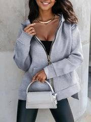 Zip-Up Slit Hoodie with Pockets
Features: Basic style
Sheer: Opaque
Stretch: Slightly stretchy
Material composition: 95% polyester, 5% spandex
Care instructions: Machine wash cold. Tumble dry low.jacket