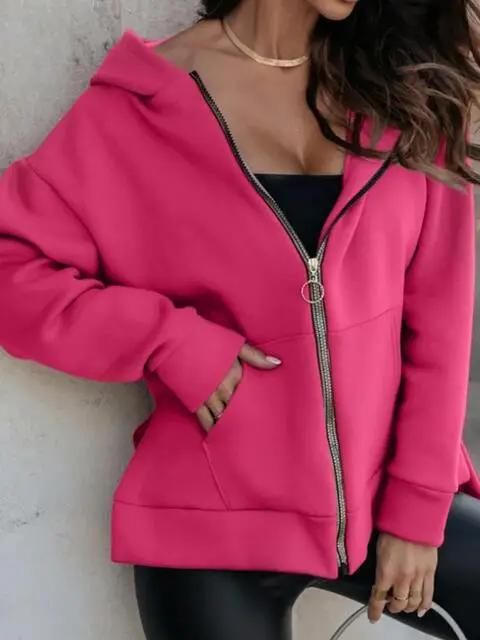 Zip-Up Slit Hoodie with Pockets
Features: Basic style
Sheer: Opaque
Stretch: Slightly stretchy
Material composition: 95% polyester, 5% spandex
Care instructions: Machine wash cold. Tumble dry low.jacket